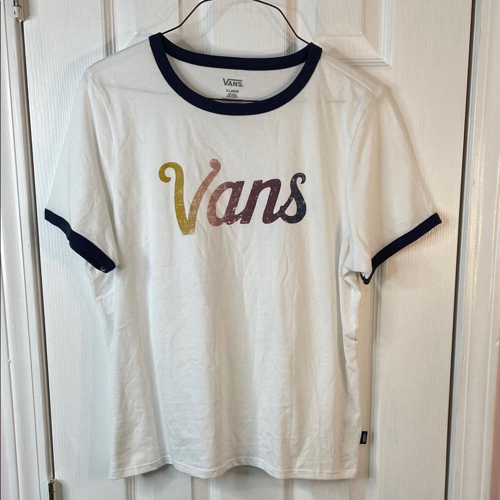 Vans…but you ca get creative…Kids White Tee with Multicolor Logo